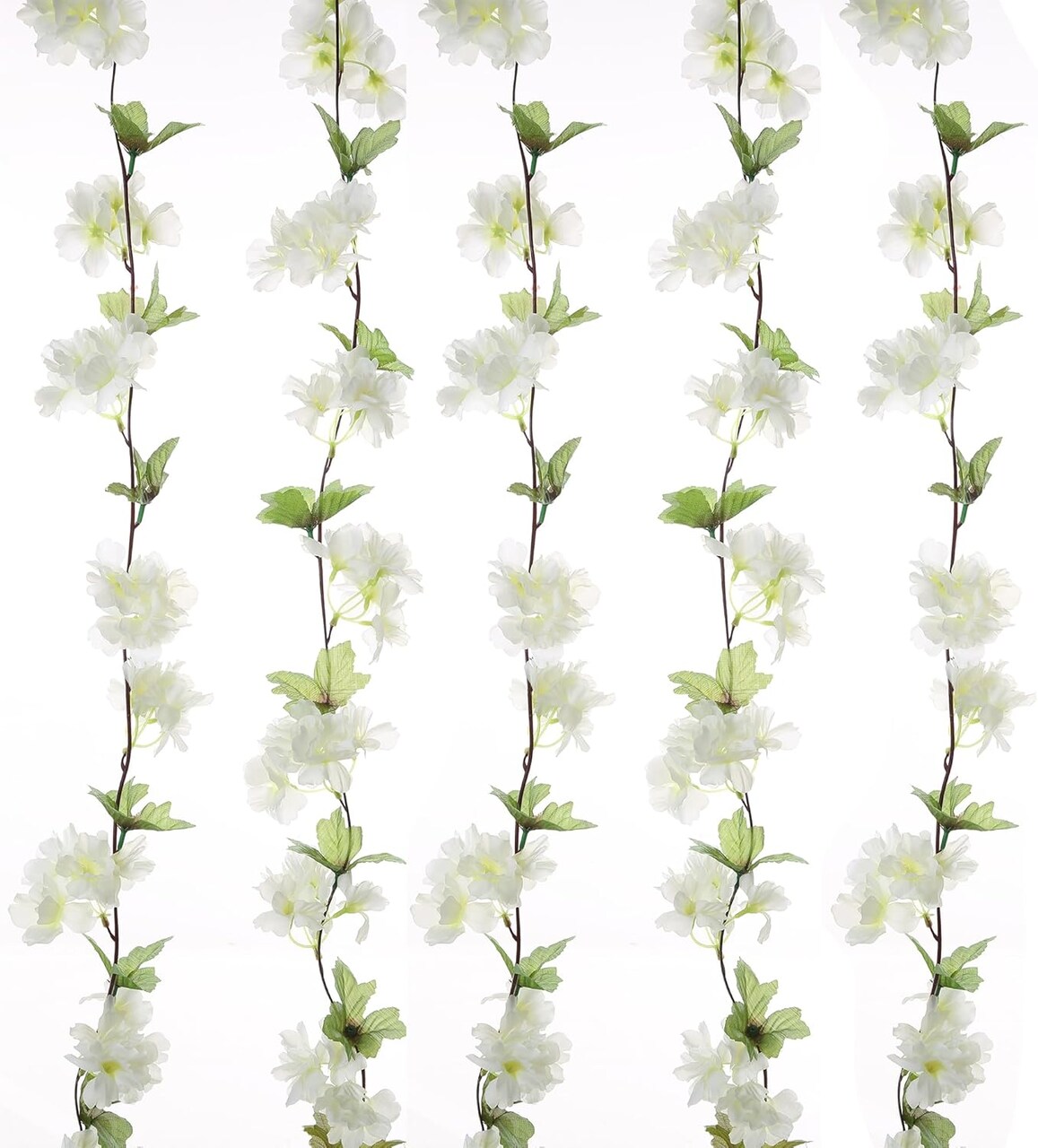 2 Pcs White Cherry Blossom Artificial Flower Garland – 7.2 ft Silk Hanging Vines for Home & Wedding Décor